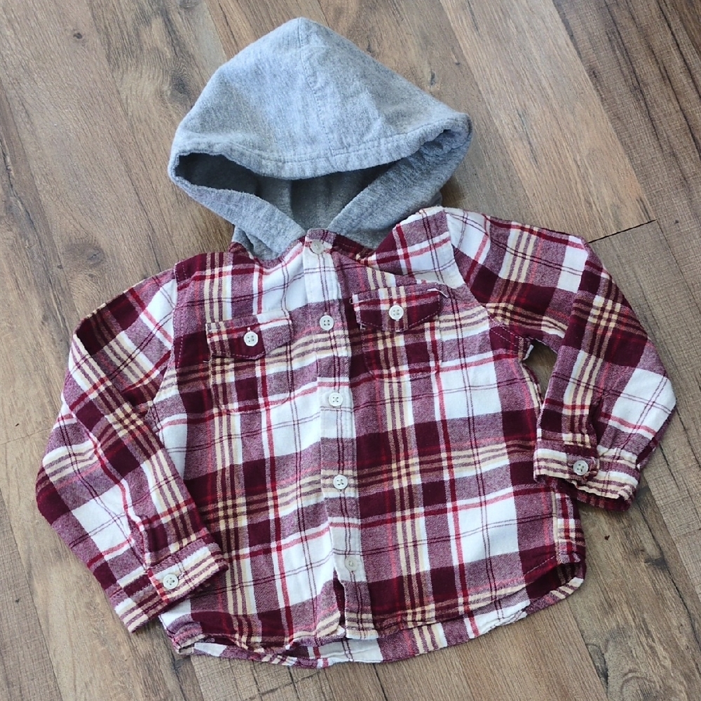 Wonder Nation Red Plaid Hooded Shirt Size 5T
